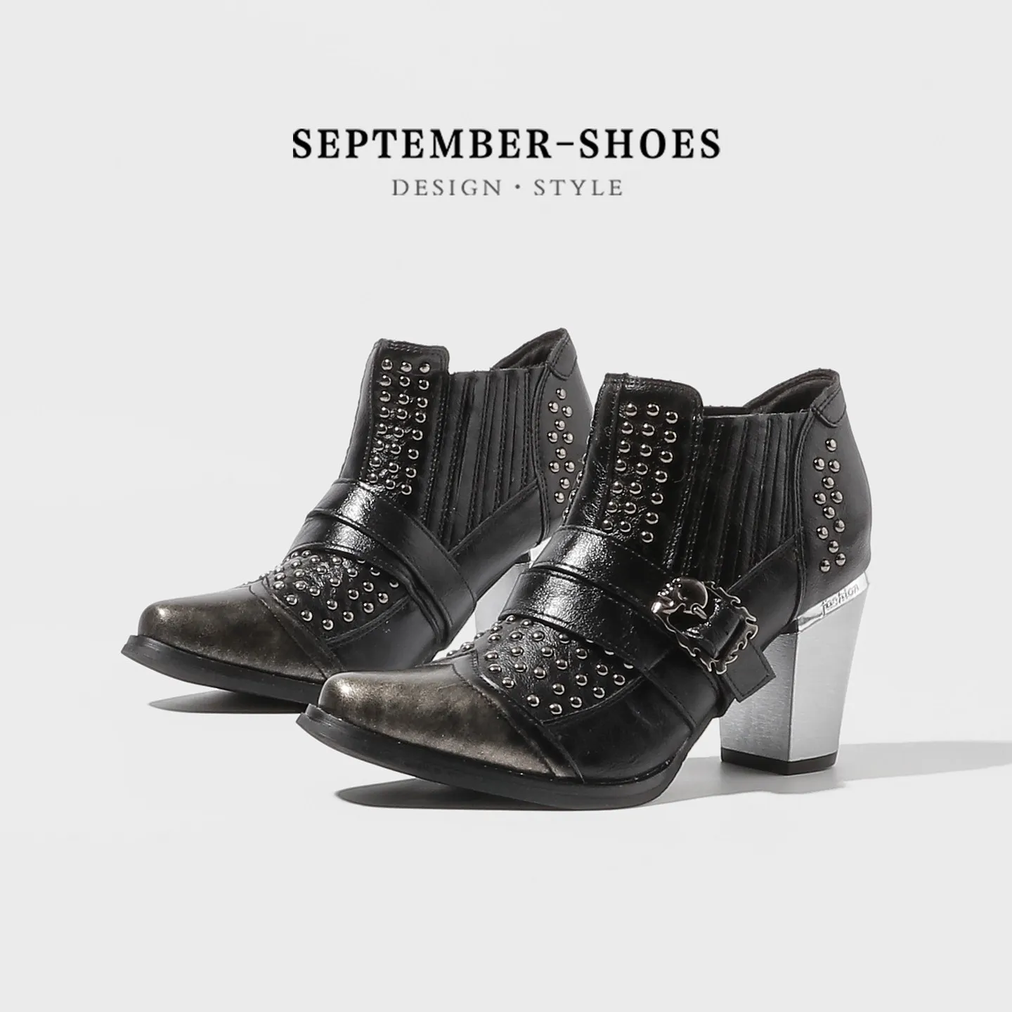 Sharp Pointed Retro Boots Women Thick Heels Cool Stylish High Heels Short Boots With Rivets Cyberpunk Boots Street Casual Boots
