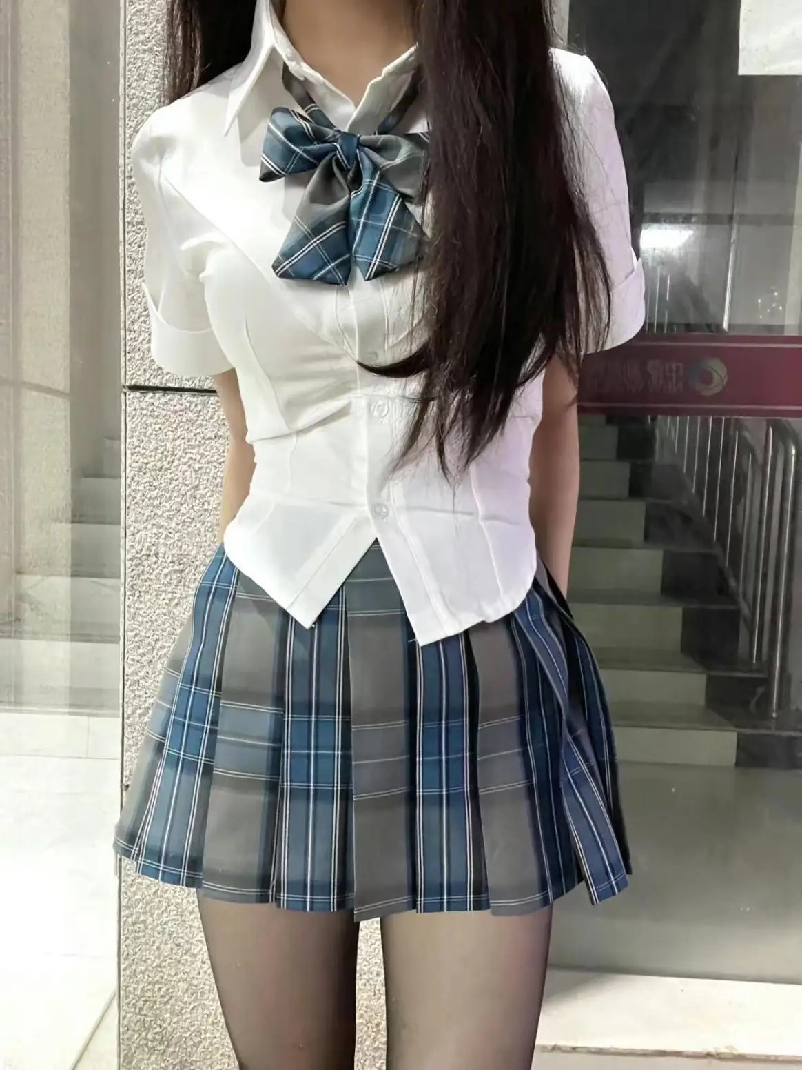 Conjunto F de Verão com Csa de Manga Curta e Saia Psada Estilo orme Escolar com Cintura Marcada Pure Desire ...