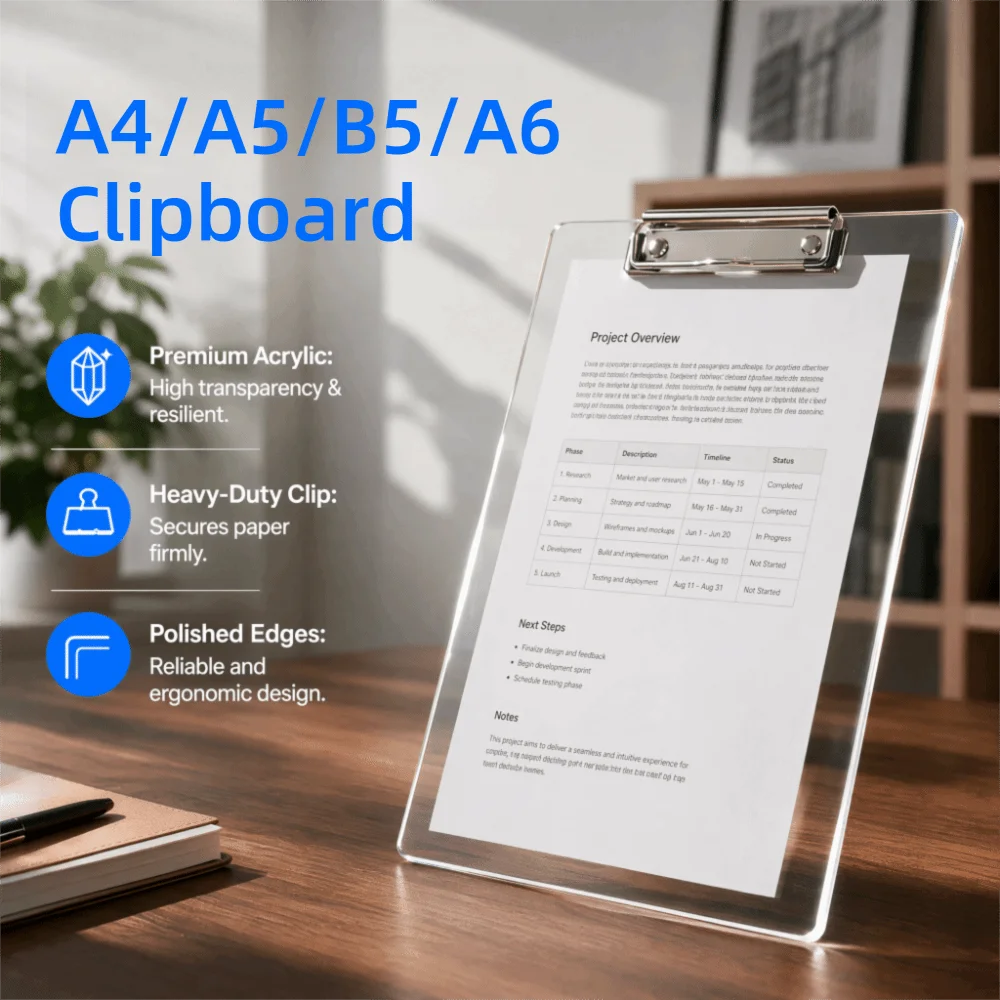 

Simple Acrylic Clipboard Clear A4/A5/B5/A6 Writing Pad Vertical/Horizontal Clip Document Clip Holder Students