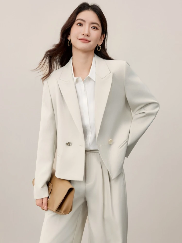 

SENTUBILA Blazer And Pants Suit 2025 Padded Shoulder Top Wide Leg Trouser Lady Sets Women Work Wear 2 Piece Set153ZE1874