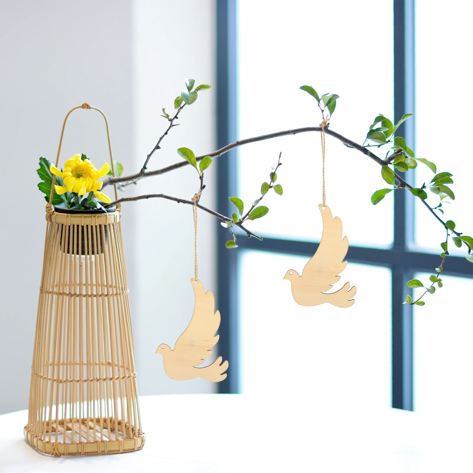 

20 Pcs Wooden Pendant Bird Shape Slices Scrapbooking Embellishments Craft Cutouts Beige Wedding Unfinished