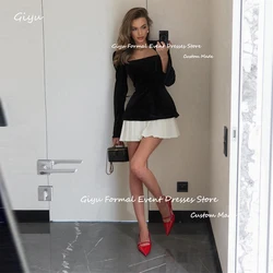 Giyu Simple Mini Short Evening Dresses Long Sleeves Black Velvet And White Cocktail Dress Arabic Women Night Gowns Customized