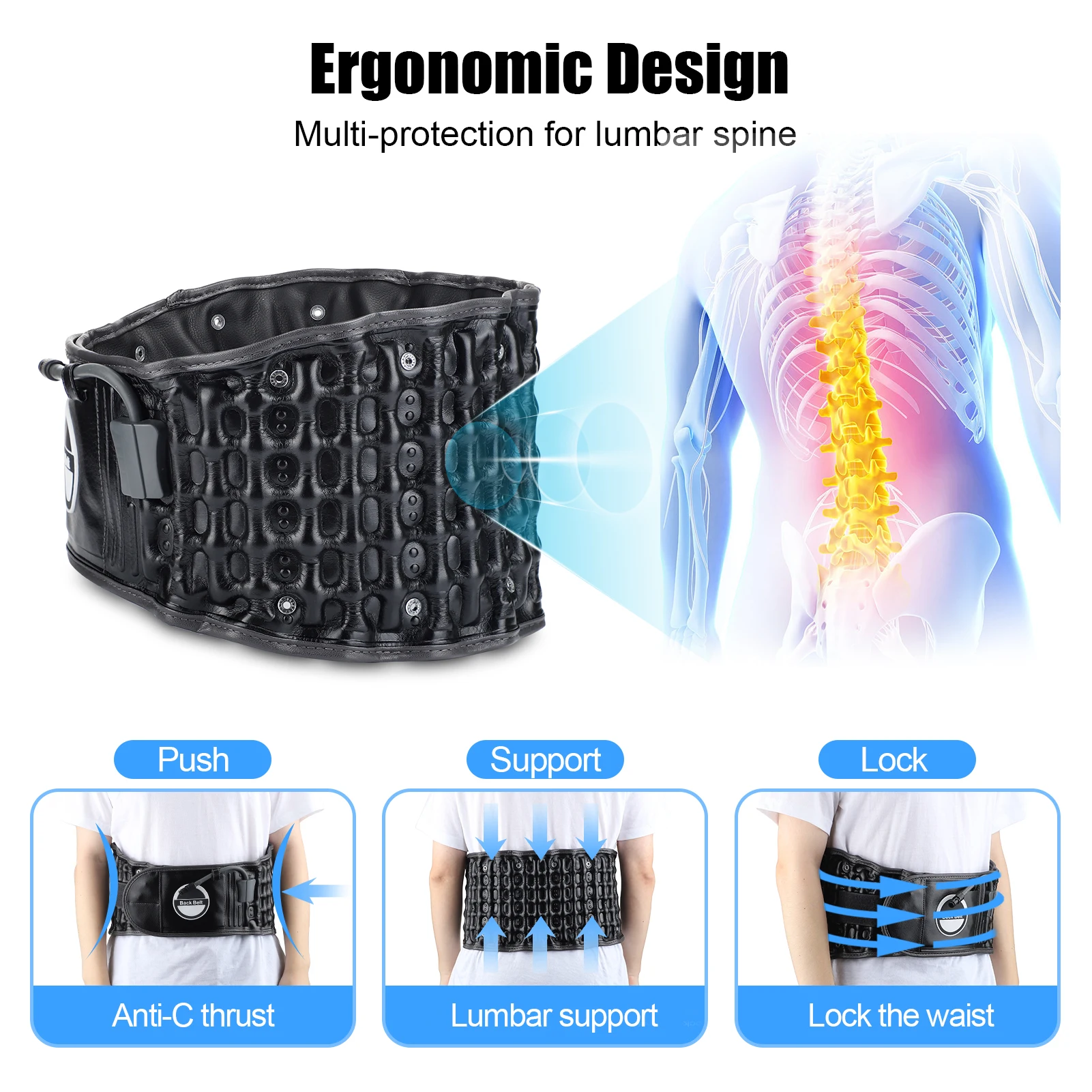 Spine Air Traction Belt Back Stretcher Physio Lumbar Support Decompression Strap Back Posture Correction Inflatable Waist Brace