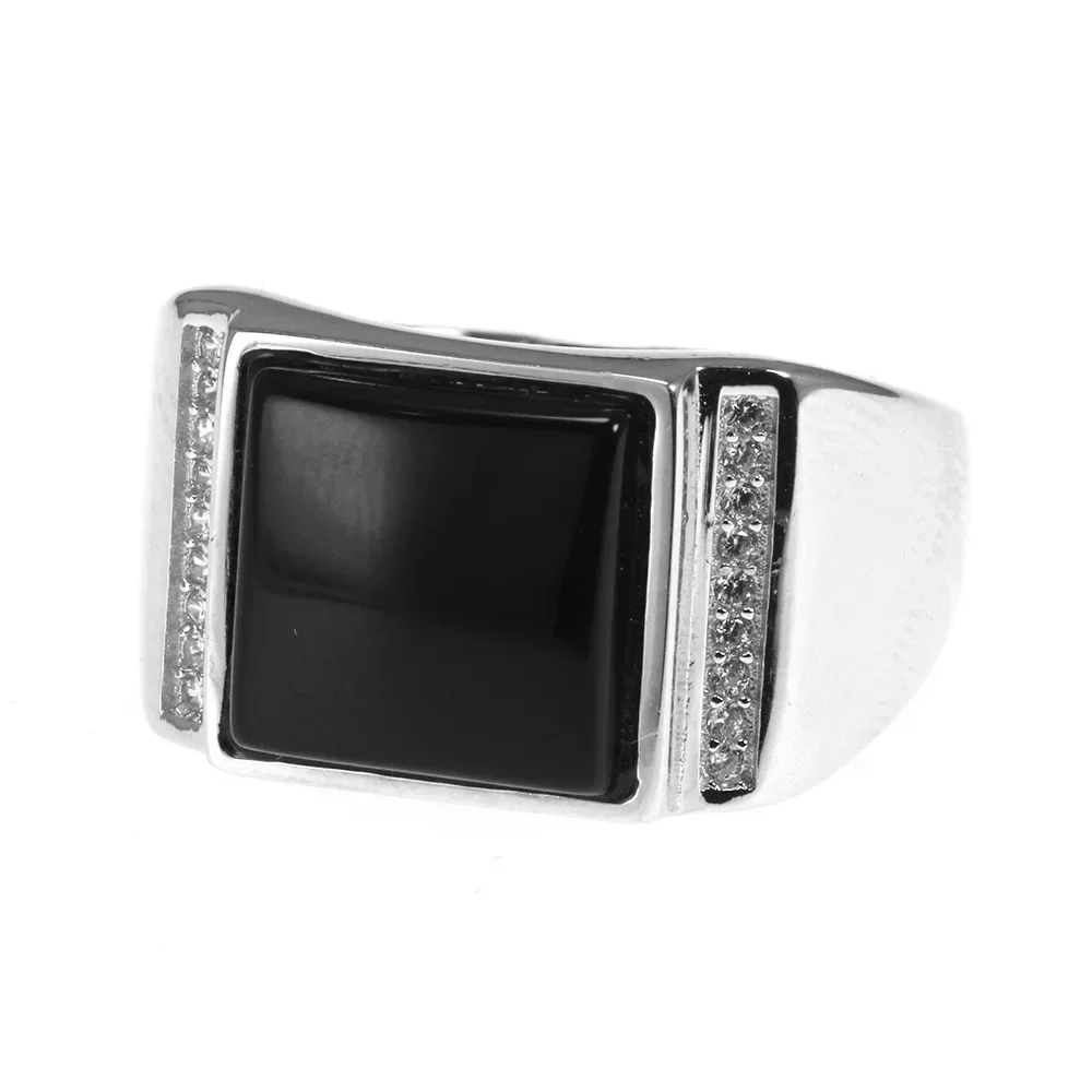 925 Sterling Silver Ring for Men With Black Square Onyx Natural Stone Mens Wedding Rings Turkish Male Jewelry