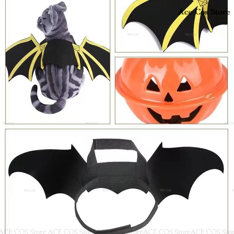 Halloween Pet Cats Dog Puppy Kitty Bat Wings Cosplay Costumes Pumpkin Bell Pet Halloween Cute Funny Animal Party Dress Up Outfit