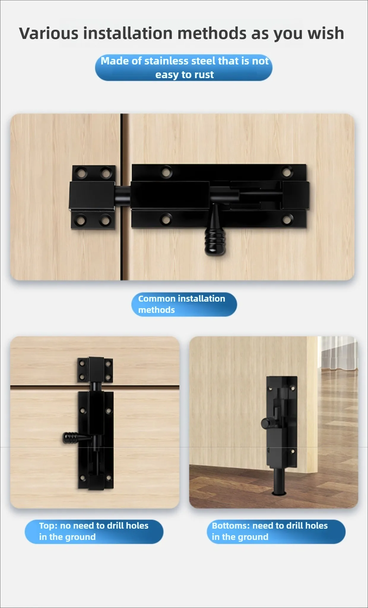 Aluminiumlegierung Türsicherheitsschloss Fensterriegel Hochbelastbar Verstärkter Schiebetor-Turmriegel Verschluss Haushaltsbeschlag – Detail 3