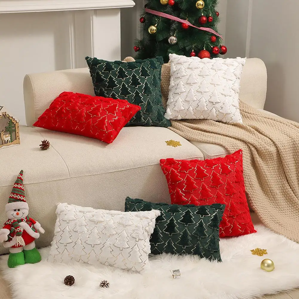 

Christmas Pillow Covers Soft Plush Throw Pillowcase Christmas Tree Decorative Throw Pillow Covers For Couch Sofa Bed Room Decor