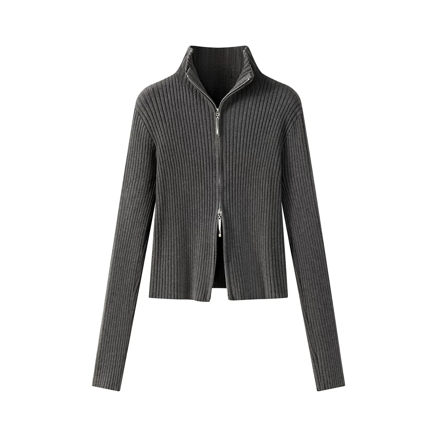 2026 Damen Herbst-Winter Strickjacke Vielseitiger Büro-Slim-Fit Schmeichelhafter Kurzer Reißverschluss-Pullover Koreanischer Langarm-Oberbekleidung – Detail 2