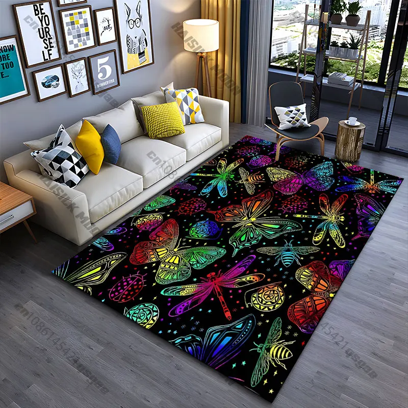 Bunter Teppich mit Insektenmuster, Design-Teppich, Yoga, Wohnzimmer, Raumdekoration, Krabbelmatte für Kinder, Fußmatte, Teppich, Spielmatte