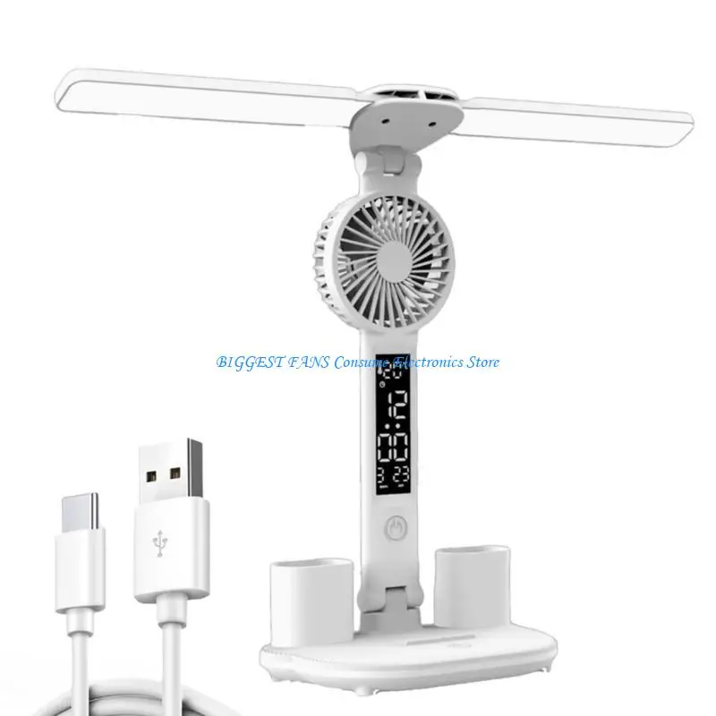 

F68B Desk Fan with Integrated Lamp, Touches Screen Controls, and Rechargeable Battery for All Purpose Lighting and Cooling