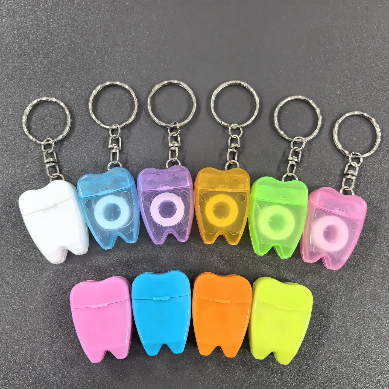Portable and exquisite tooth shaped disposable ultra-fine oral portable flat wire dental floss keychain accessory pendant