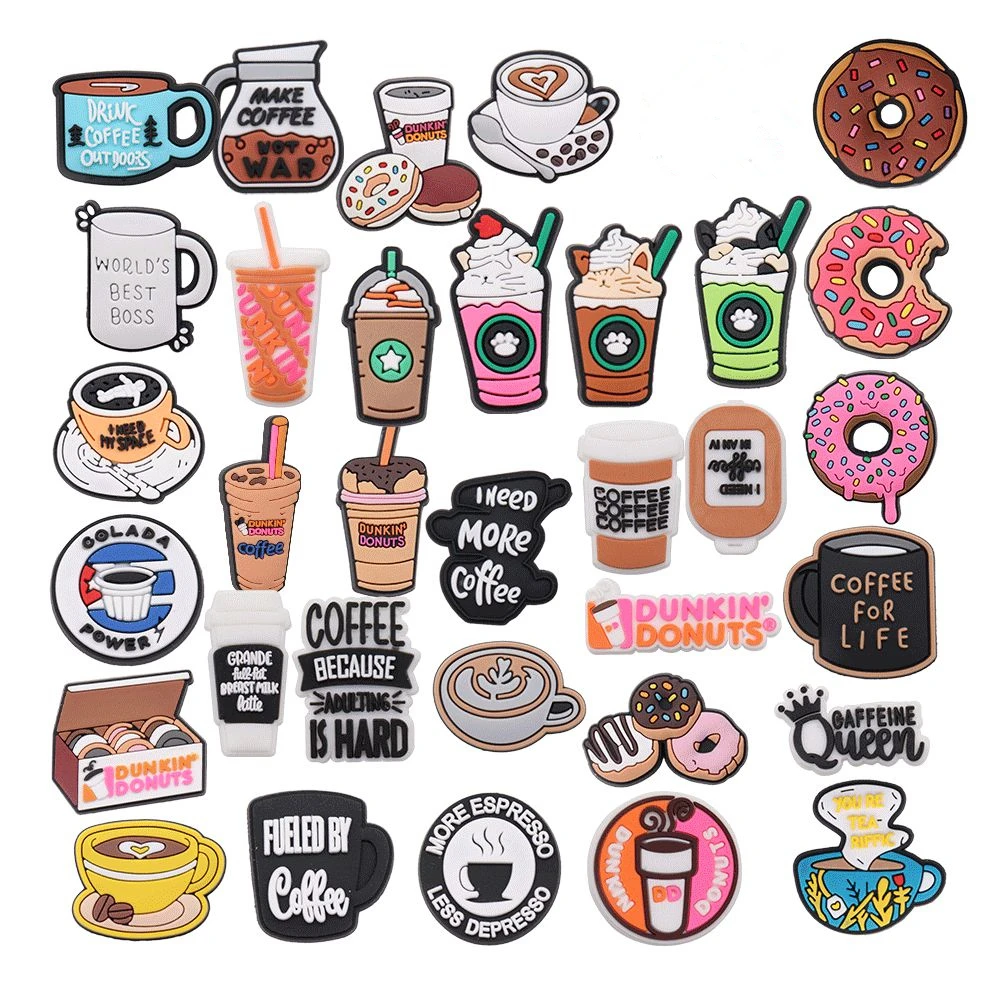 50pcs Wholesale PVC Drinks Coffee For Life Latte Man Woman Shoe Charms Food Designer Sandals Accessories DIY Bracelet