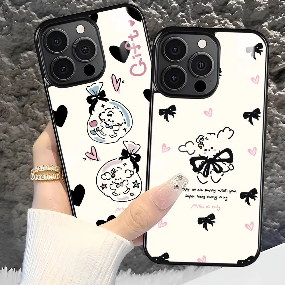 حافظة هاتف على شكل جرو كرتوني لطيف لهاتف آيفون 16 15 14 13 12 11 Pro Xs Max Mini Plus Celulares Hard Funda