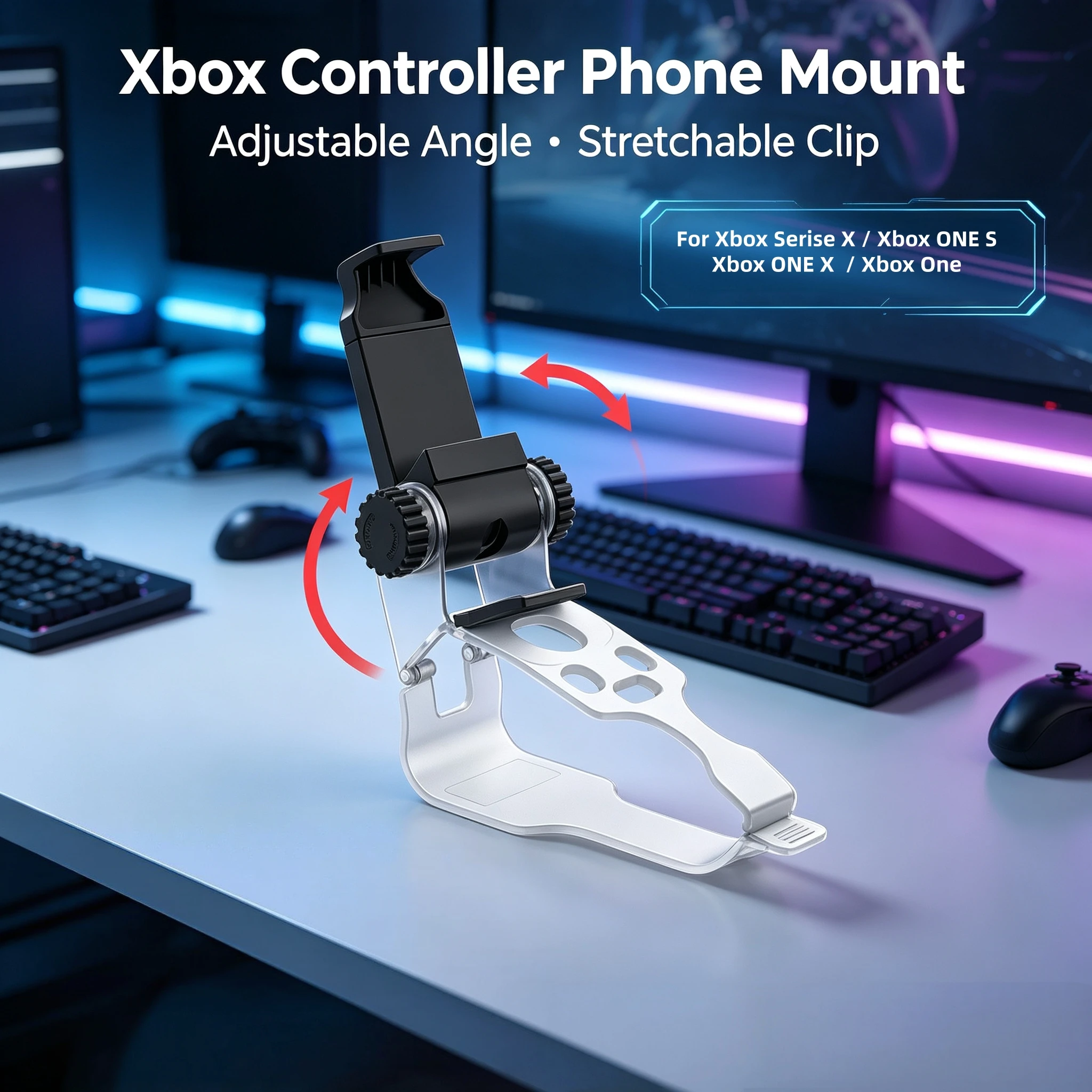 Phone Mount Clip for Xbox Series X ONE S Controller Adjustable Angle Stretchable Smartphone Holder Stand Gaming Accessory