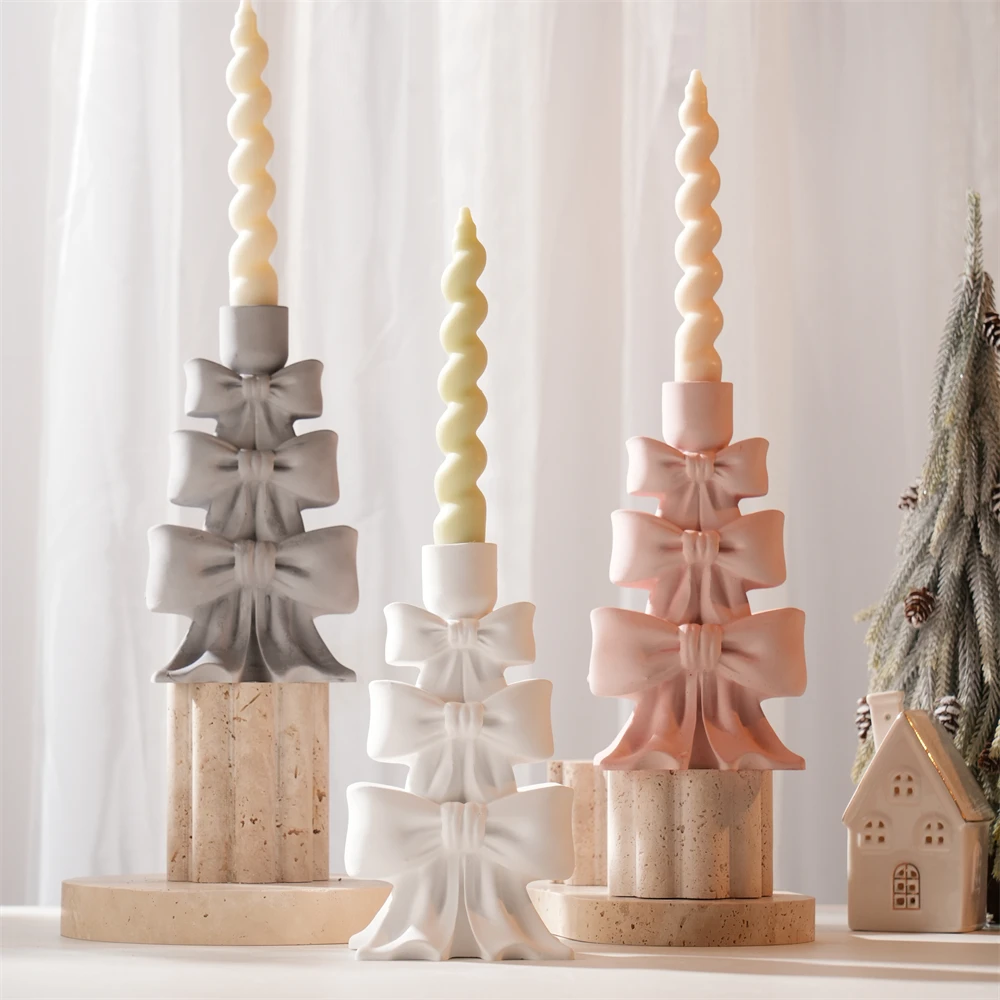 

Christmas Bowknot Tree Candle Holder Silicone Mold Christmas Ornament Bow Wax Melt Burner Plaster Concrete Silicone Mould