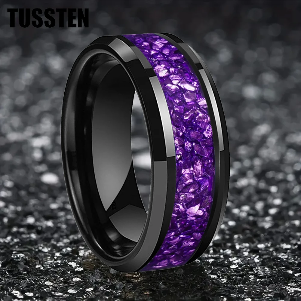 Dropshipping TUSSTEN 6/8MM Men\'s and Women\'s Wedding Tungsten Ring Purple Crystal Stone Inlaid Comfortable Fit