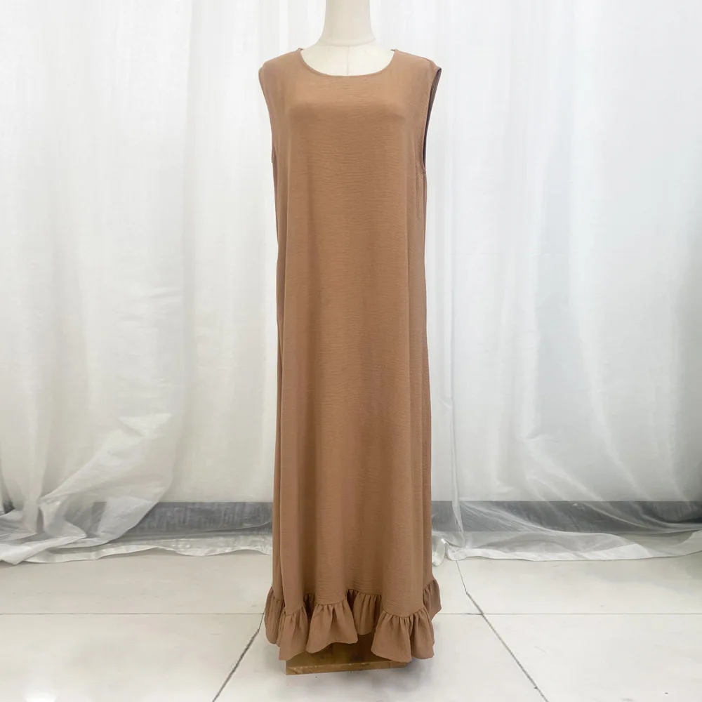 

Plain Ruffles Sleeveless Long Dress for Women 2025 Muslim Dresses Eid Ramadan Dubai Abaya Turkey Kaftan Caftan Femme Robe Gown