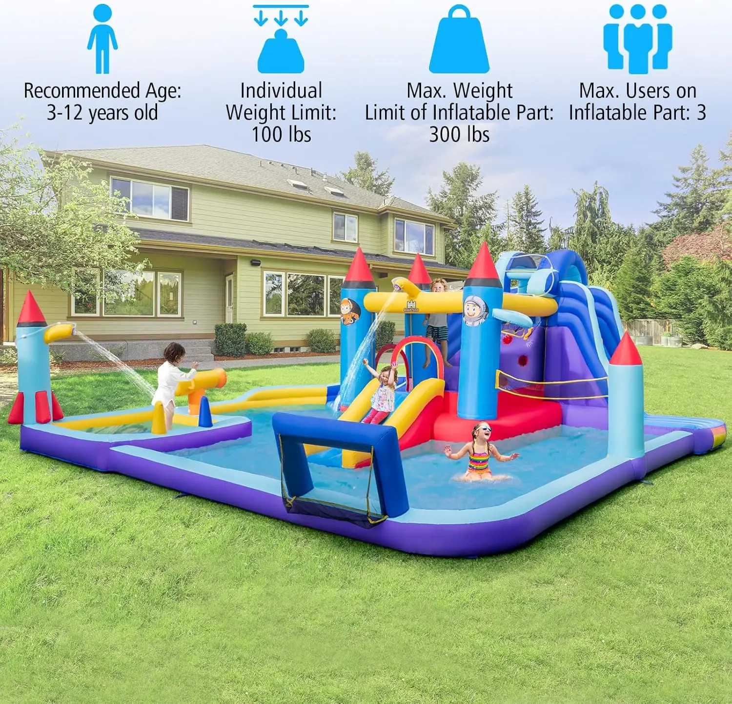 Nadmuchiwana zjeżdżalnia wodna, 18x16,5 stopy Mega Park zjeżdżalni z Bounce House z podwójnymi zjeżdżalniami do zabawy wyścigowej, ogromny basen plusk, zjeżdżalnie wodne
