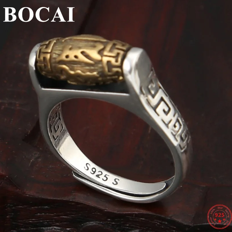 

BOCAI S925 Sterling Silver Rings Fashion Rotatable Six Syllable Mantra Tibet TianZhu Argentum Jewelry Amulet for Women Men