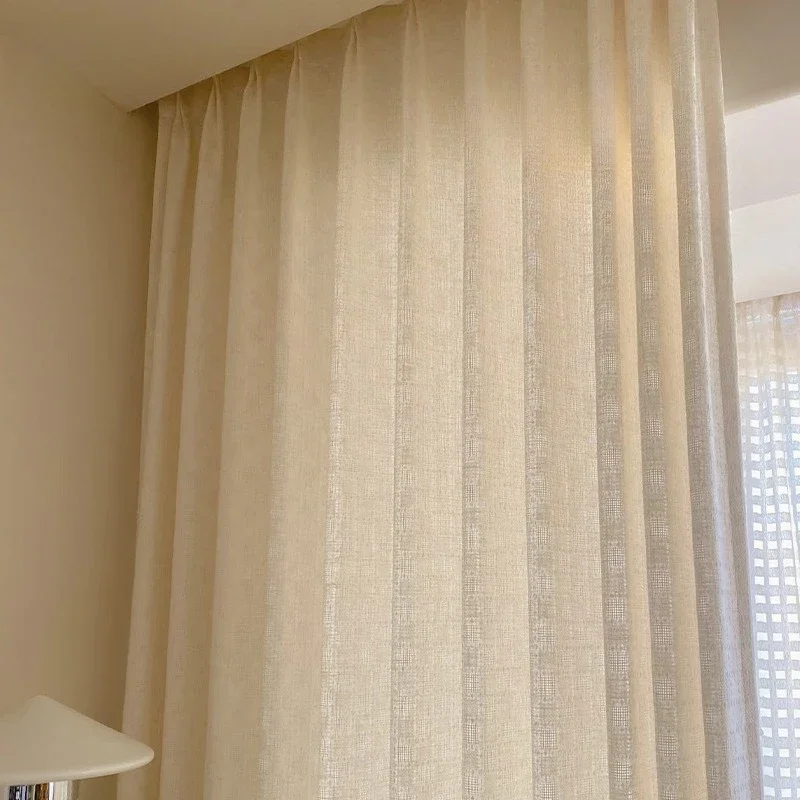 Custom Size Japanese Style Log Style Cotton Transparent and Impervious To People Curtains for Living Dining Room Bedroom Window