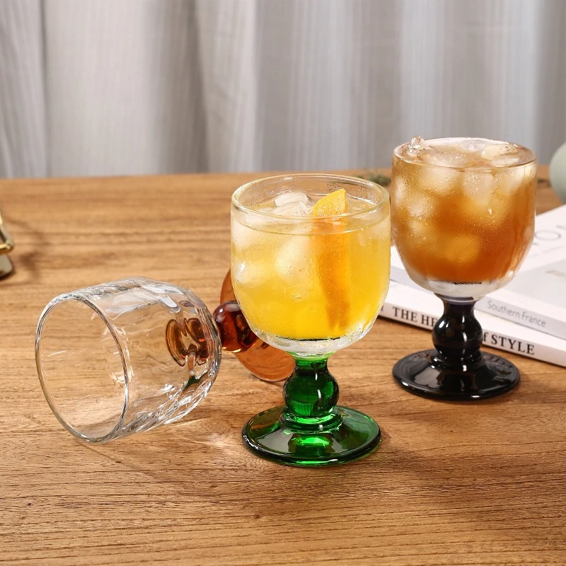 Vintage Beaded Glass Goblet Transparent Highball Cup for Cold Drinks Wine Glass