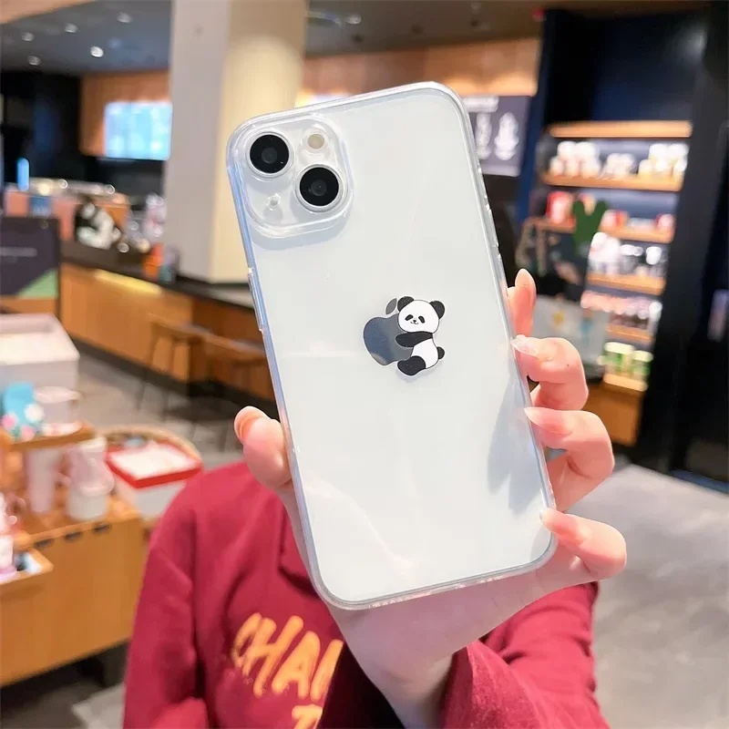 Creative Panda Cartoon Clear Phone Cases for iPhone 15 16 13 14 12 11 Pro MAX XR Mini 7 8 14 Plus SE Cute Soft Covers Fundas Bag