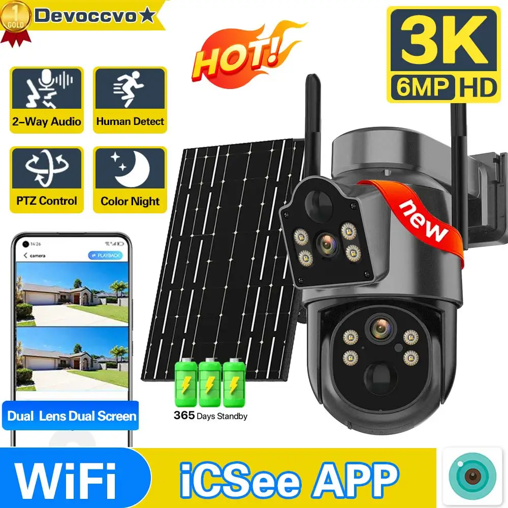 

6MP Low Power Solar Camera WiFi Outdoor Wireless Two-Way Audio Night Vision Surveillance Security Protection CCTV PIR IP Camera