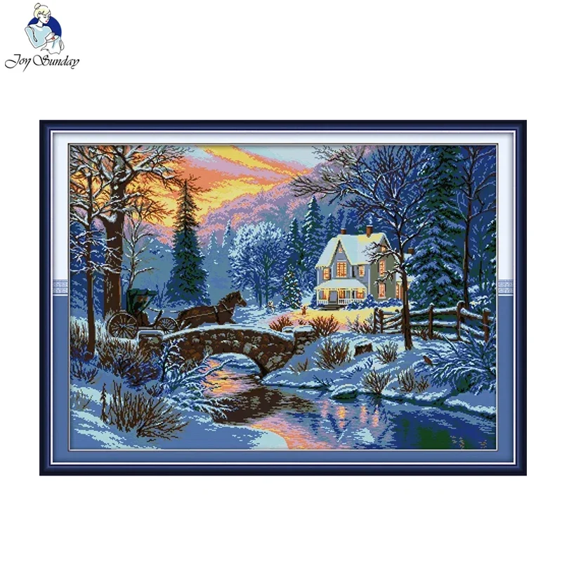 Joy Sunday Cross Stitch Winter Return Landscape Pattern Aida 16CT 14CT 11CT Hand Needlework Kit Home Decoration Art Craft Gift