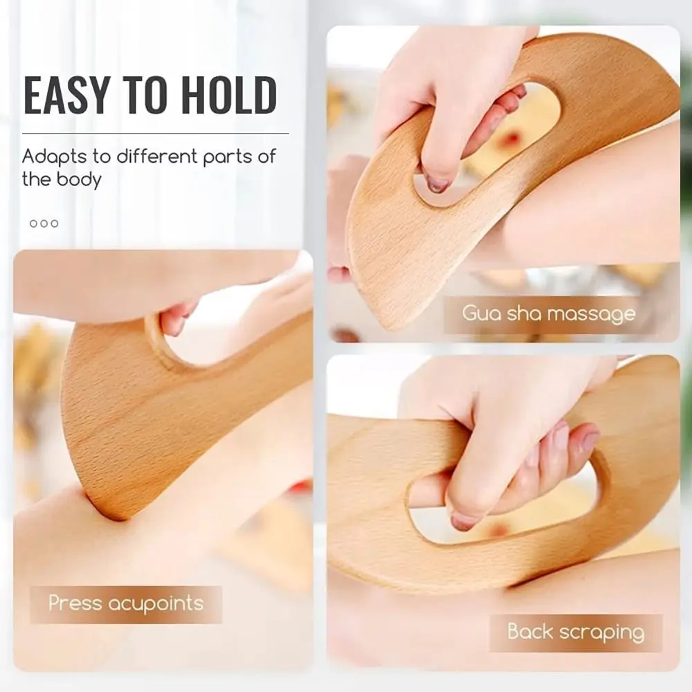Moon-Shaped Scraping Massage Board Wooden Manual Gua Sha Tool Muscle-Pulling Acupressure Massage Board for Full Body Massage