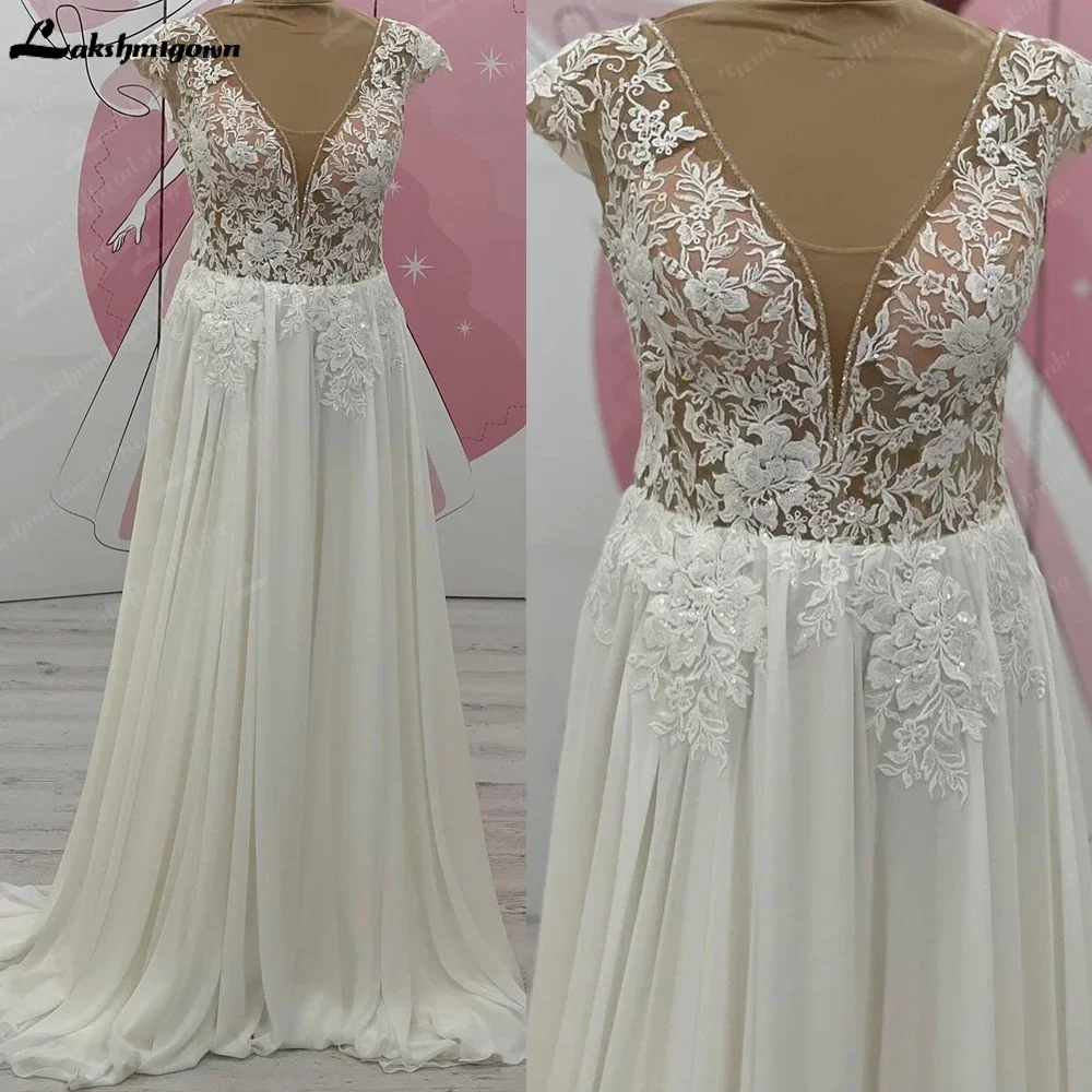 

Lakshmigown Cap Sleeve Lace V Neck Backless Wedding Dress Women 2025 Elopement Beach Bohemian Bridal Gown Customized vestido