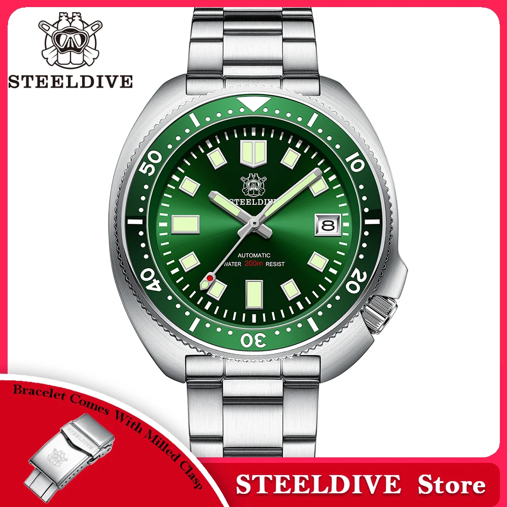 Steeldive-Reloj de buceo SD1970 Tuna para hombre, resistente al agua 200m, cristal de zafiro, NH35, mecánico automático, acero inoxidable