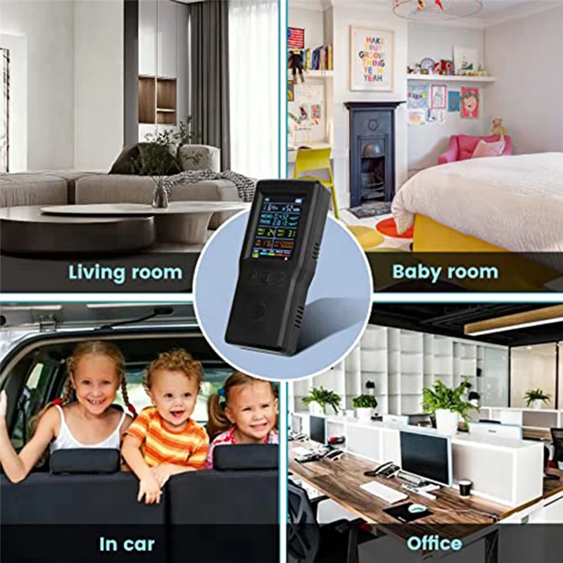 Air Quality Monitor 9 in 1,Formaldehyde Detector Indoor, Temperature & Humidity CO2 Meter, ,Detect PM2.5Monitor Black