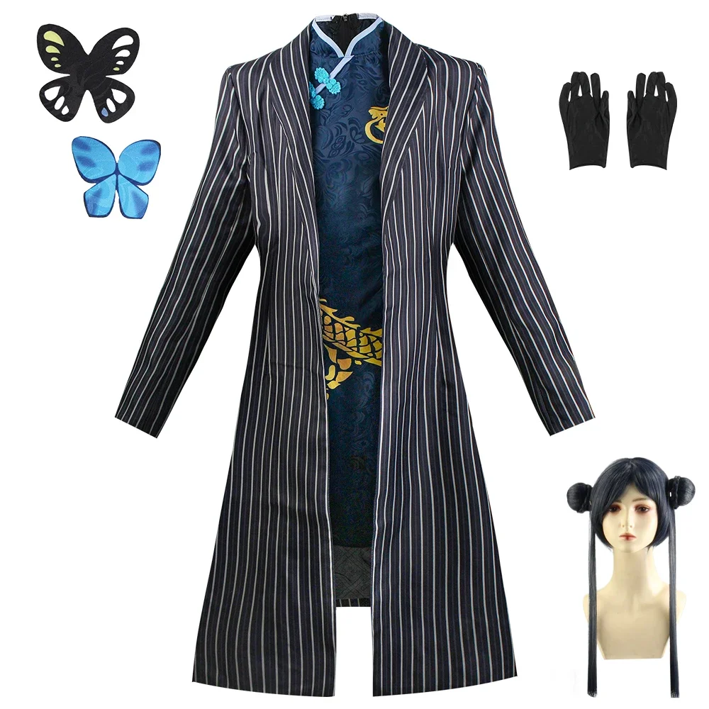 

Anime Game Blue Archive Cosplay Kisaki Outerwear Qipao Windbreaker Gloves Wig Headwear Suit Full Set Halloween Costume