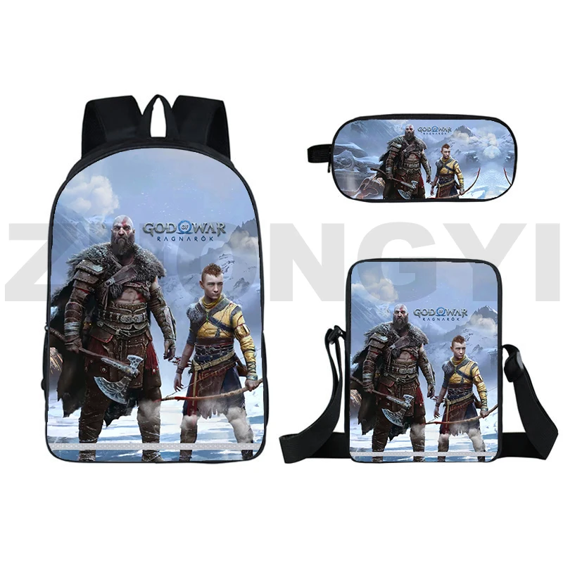 

New 3D Game God of War Backpacks Cartoon Printing Kratos Laptop Backpack 3 In 1 Trendy Anime Mens Bookbag Outdoor Travel Packbag