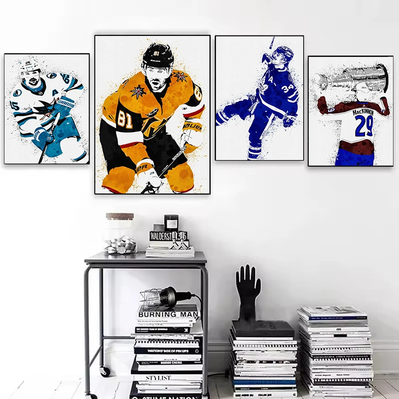 Watercolor Minimalist Abstract Ice Hockey Athletes Conor Winter Sport Poster Canvas Painting Wall Art Pictures Home Decor Gift