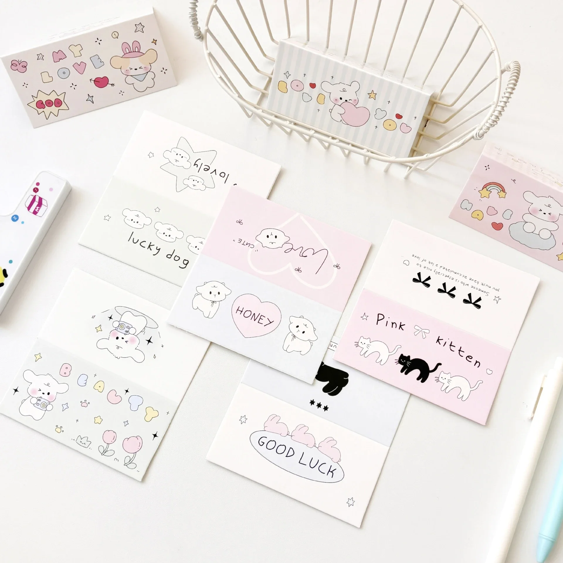 10Pcs Korean Ins Cute Cat Lamb Dog Card Head Card Back Kpop 3-inch Photocard Packing DIY Decor Material Card Package Cardboard