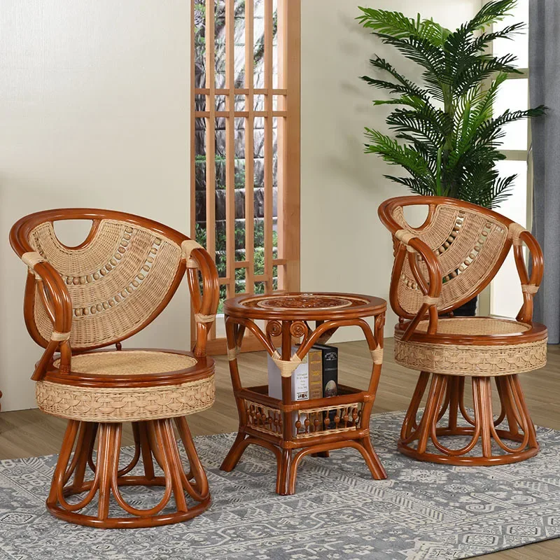 مسند ذراع دوار كرسي من الخيزران طاولة شاي كرسي مزيج غرفة المعيشة شرفة طاولة الترفيه والكراسي يد من الخيزران للنباتات الفرعية #2