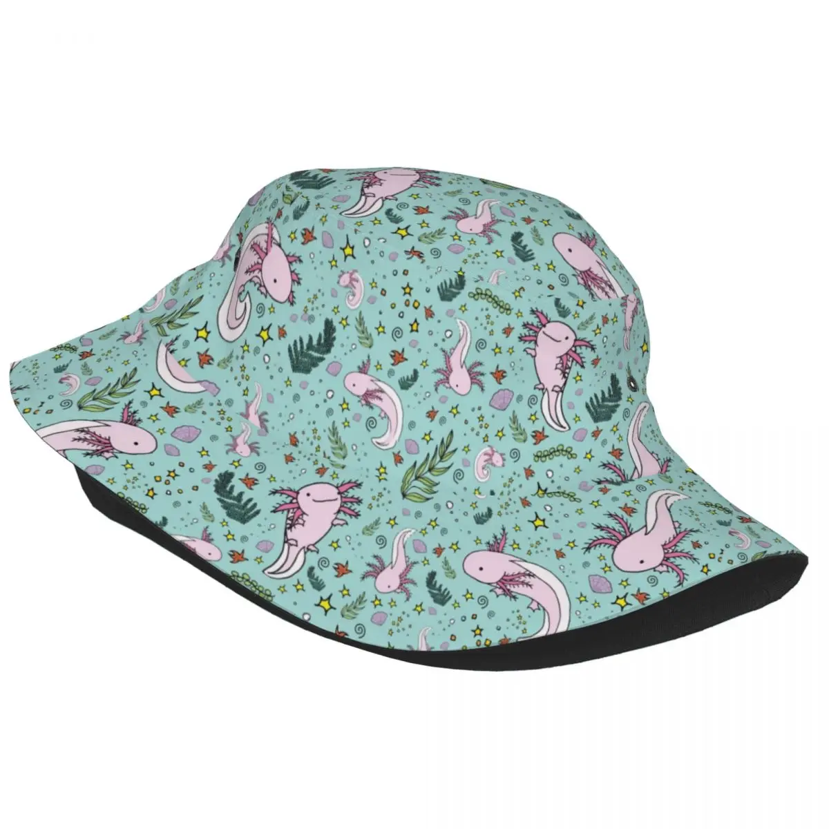 Axolotl Animal Bucket Hat for Girl Summer Cute Salamander Field Hat Street Foldable for Outdoor Sports Fishing Fisherman Hats