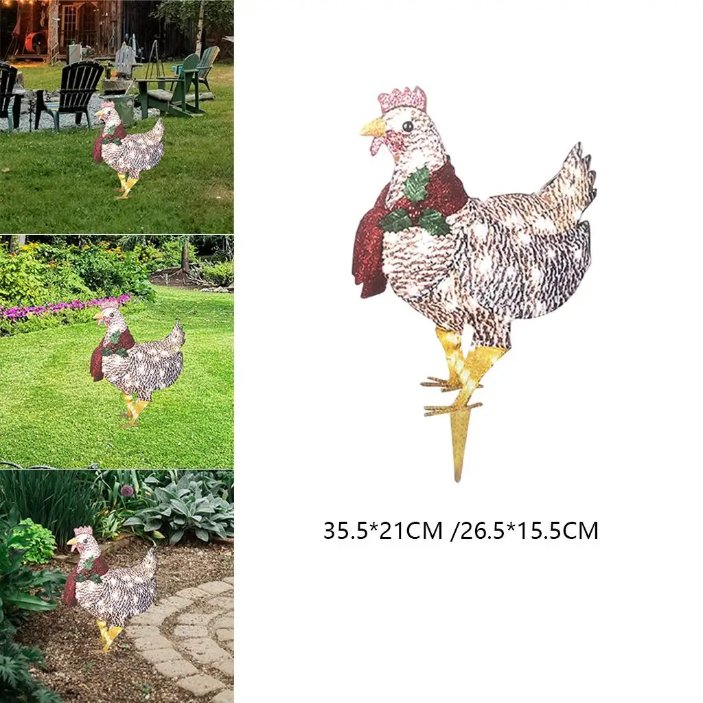 Iron Light-Up Chicken with Scarf Inserts Statues Atmosphere Decor Ornaments