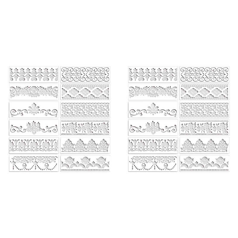 24Pcs Flower Border Stencils Mandala Stencils Reusable Cut Painting Templates For DIY Craft Stencils, 12 X 3.9 Inch