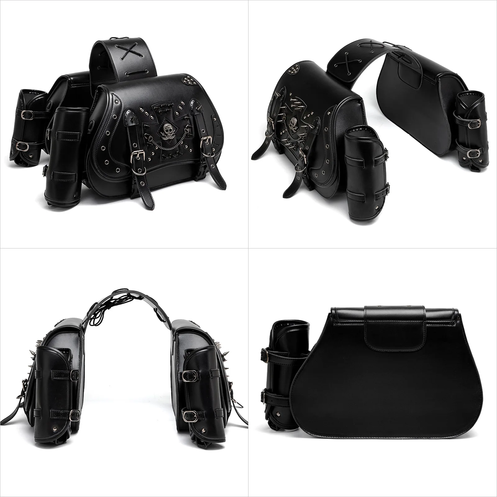 Medieval Steampunk Style Vintage Motorcycle Saddlebag Side Bag Modification Pu Leather Storage Bag Skull Link Chain Logo