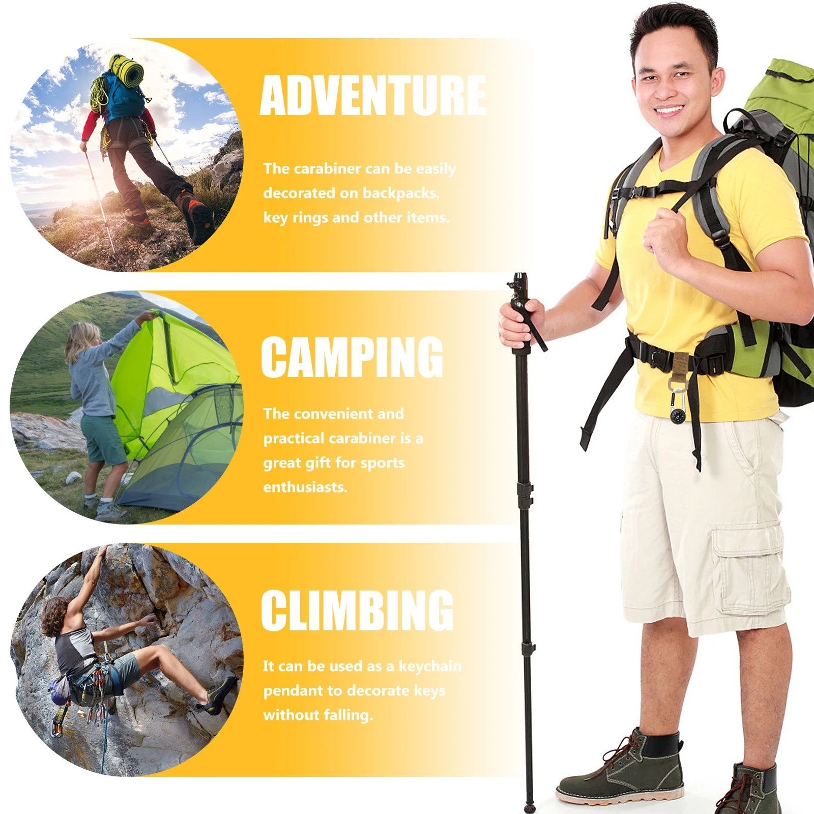 2 قطعة المشي لمسافات طويلة البوصلة حلقة تسلق المفاتيح ملحق الزخرفية لحقائب الظهر والمغامرات في الهواء الطلق البوصلة المفاتيح