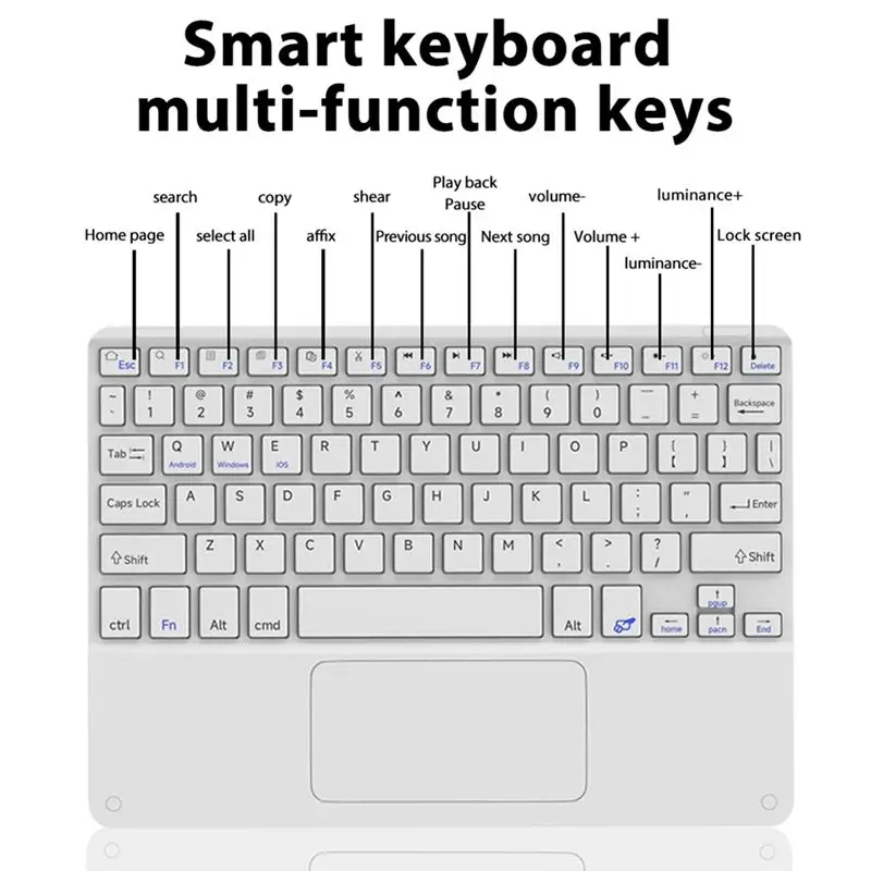 Stylish-10Inches Touchpad Bluetooth Keyboard Compatible With Windows, Ipados, Android, And IOS English