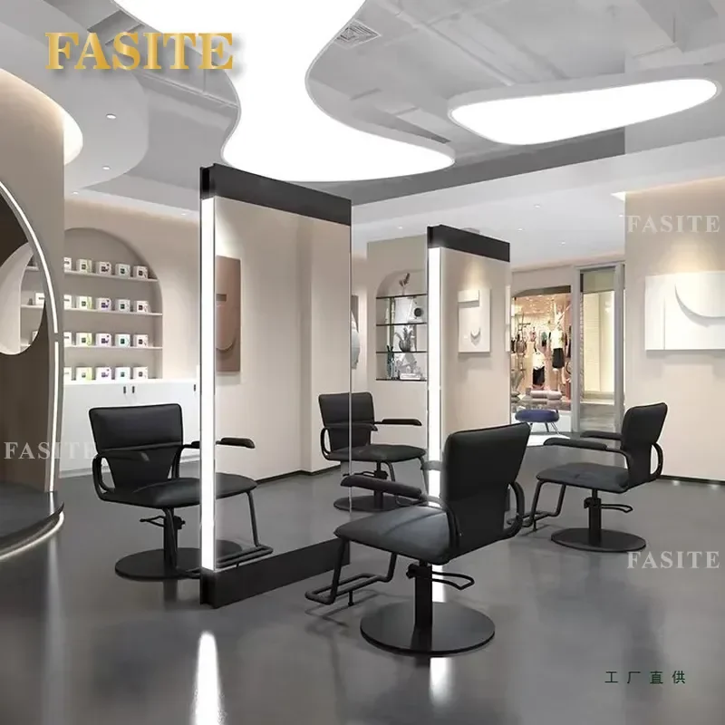 For Hair Floor to Ceiling Full Body Mirror Table with Lamp Double Sided Stainless Steel Perm Dyeing Station Barber Shop