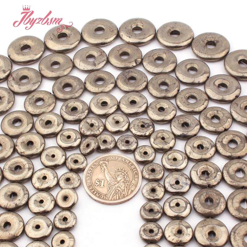 Natural Pyrite Beads Donut Stone Loose Beads for DIY Necklace Bracelet Jewelry Making Strand 15 Inch 12/16/18/20mm Free shipping