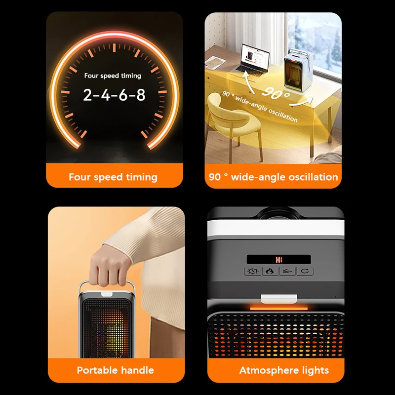 سطح المكتب المحمول PTC تسخين سريع يهز الرأس الكهربائي سواء التبريد والتدفئة المنزلية الصغيرة مع جهاز التحكم عن بعد 1000 واط