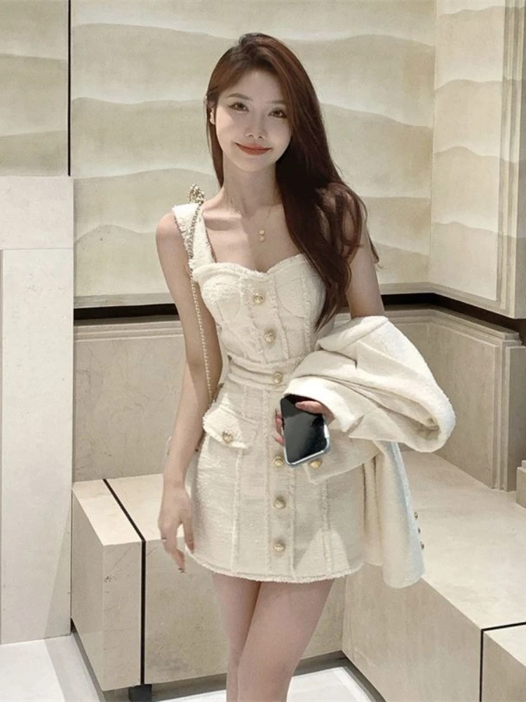 Nieuwe winter Franse elegante mode 2-delige set dames ontwerp retro jas + bandjurk harajuku chic vintage Koreaanse populaire kleding