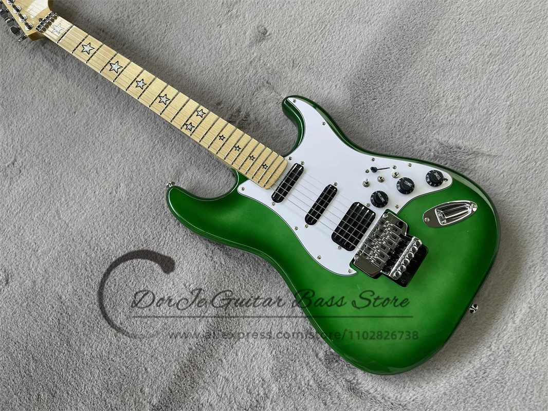 Green Electric Guitar Vibrato Bridge track pickup 3 mini switches basswood body Maple fingerboard pentacle Mosaic