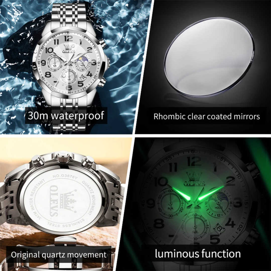 OLEVS 3676 ファッションクォーツ時計ギフトステンレススチール時計バンドラウンドダイヤル腕時計