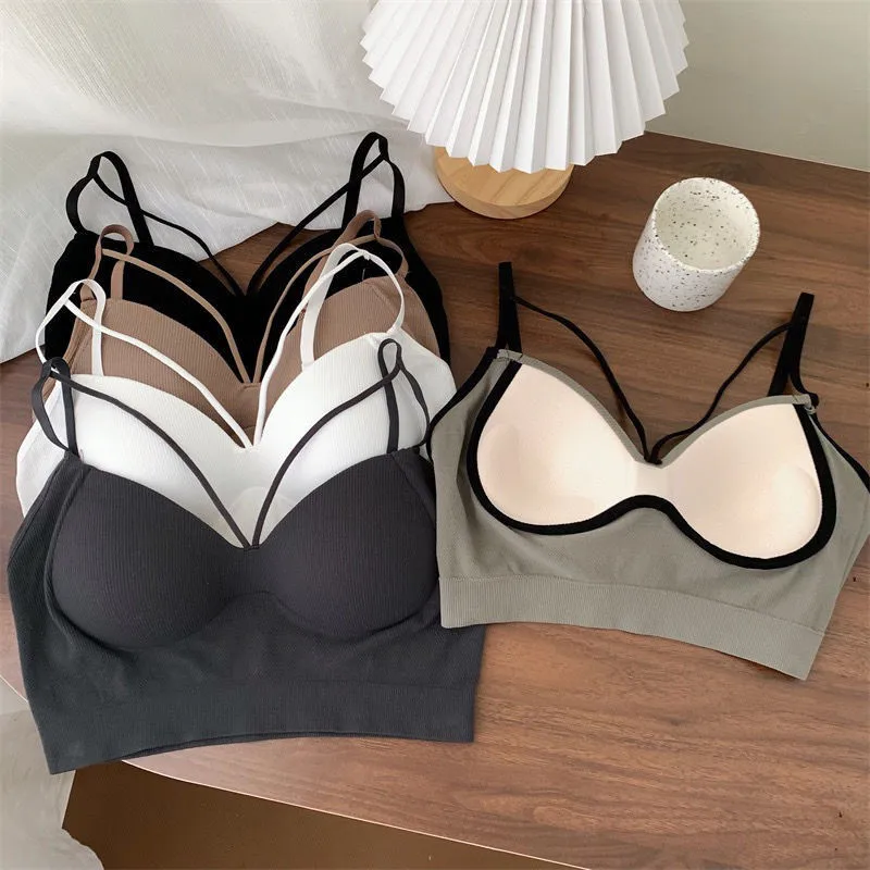 Sexy Bra Woman One-Piece Fixed Cup Lingerie Femenina Seamless Bralette Comfor Black Underwear Summer Push Up Bras for Women